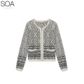 20ALW146Linen cotton jacquard knitwear sweater women